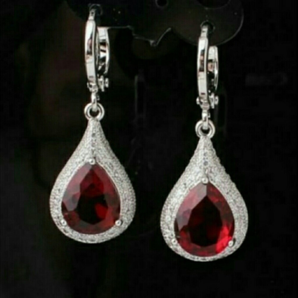 NWOT!!! 925 Sterling Silver Ruby/Crystal Earrings